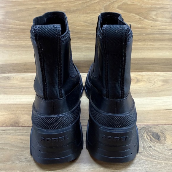 Sorel Brex Chelsea Boots Womens 8 Black Leather Waterproof Chunky - Picture 8 of 11